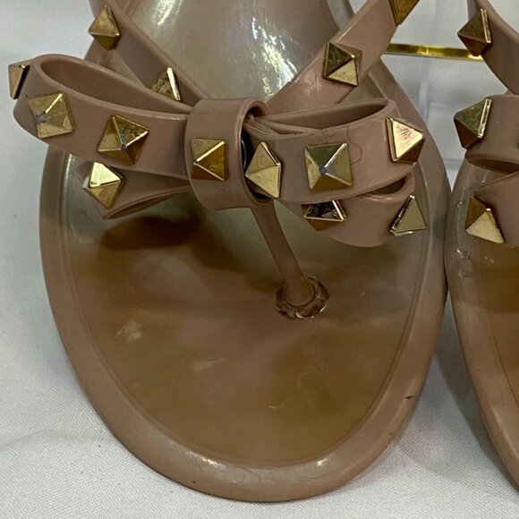 Valentino Garavani Rockstud Bow Jelly Thong Flip Flop Sandals Nude Beige 39 - Picture 11 of 15